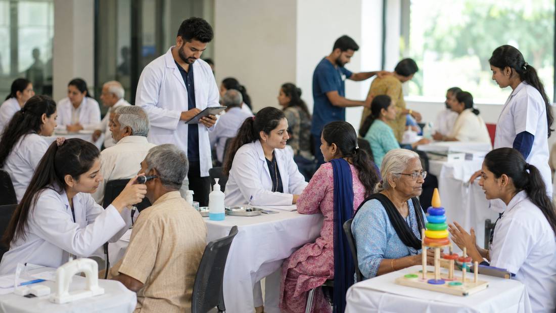 Echonova Care team conducting a community health screening camp