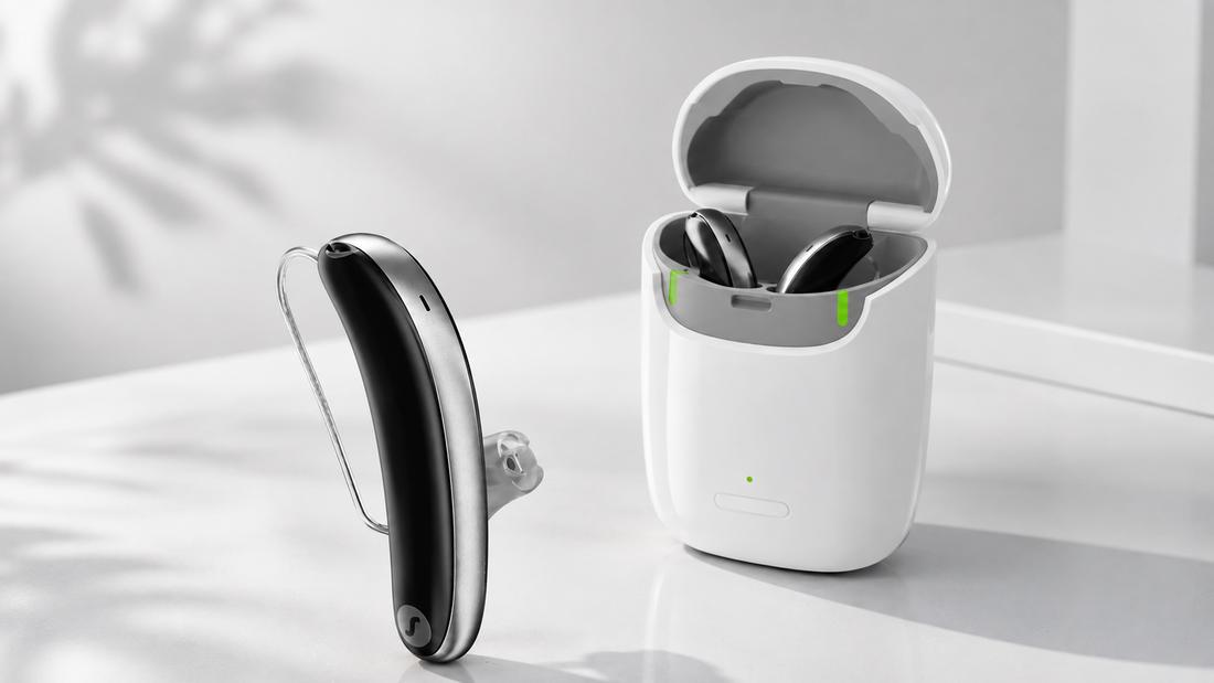 Premium rechargeable hearing aid with charging case